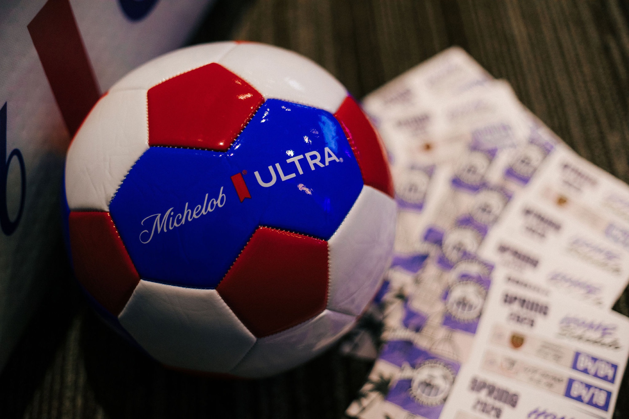 Michelob Ultra branded soccer ball at the World Cup sponsorship launch event
